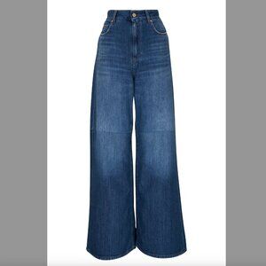 DOROTHEE SCHUMACHER Denim Romance Wide Leg Jeans Knee Seam Dark Blue